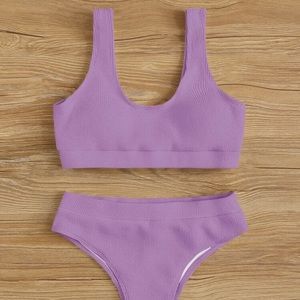 High waisted ribbed bikini set